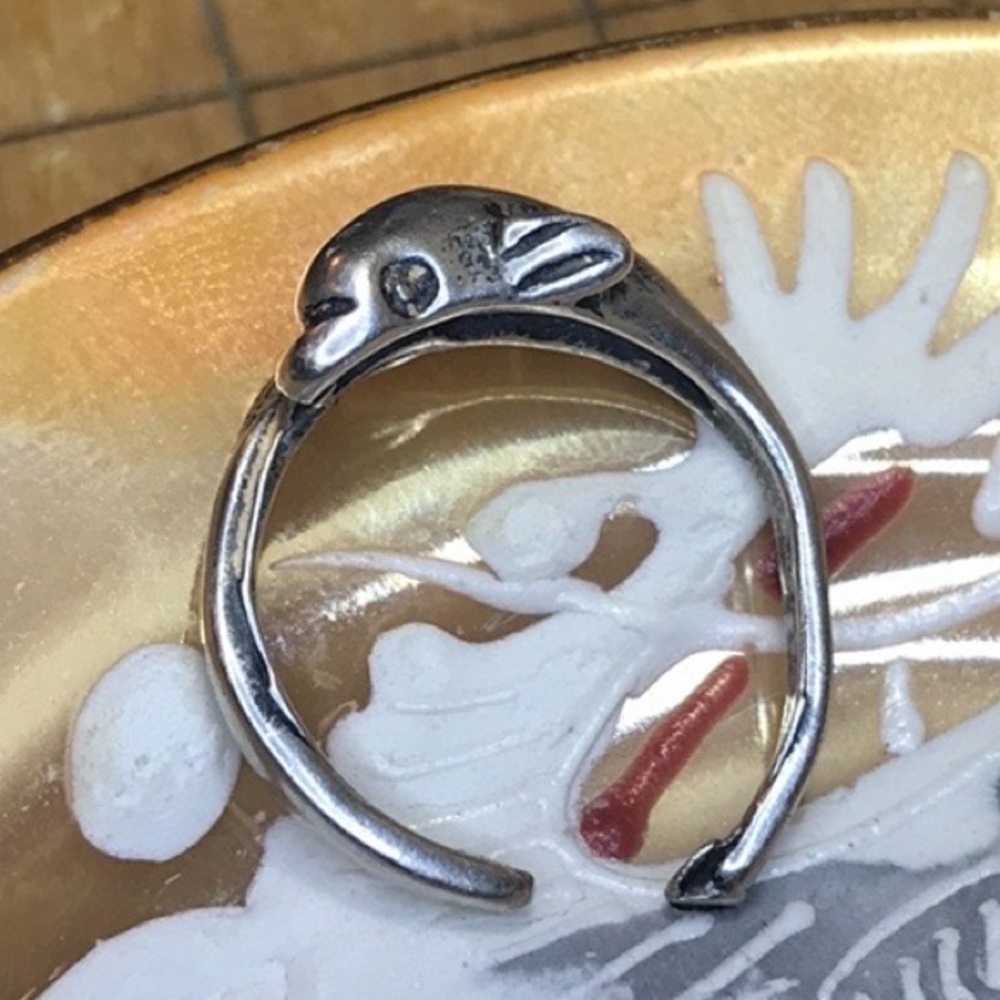 925 Solid Sterling Silver Dolphin Ring Size 3 Adj… - image 1